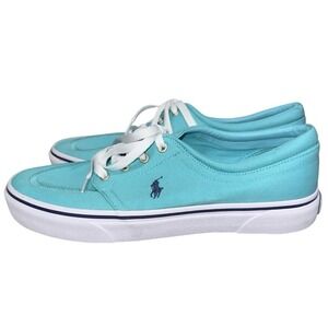 Polo Ralph Lauren Size 10 Keaton Lace Up Canvas Sneaker Turquoise Blue Navy Pony